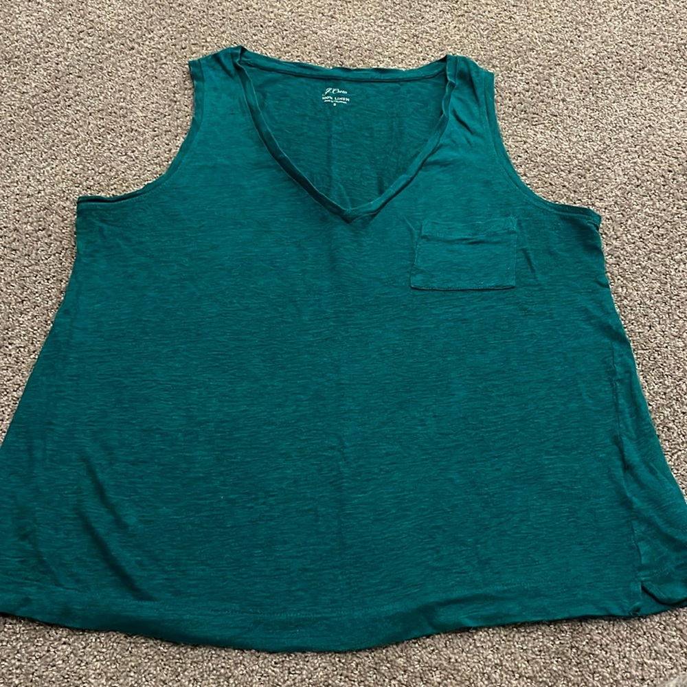 Woman’s size Small J.Crew 100% Linen V Neck Tank Top Shirt Teal